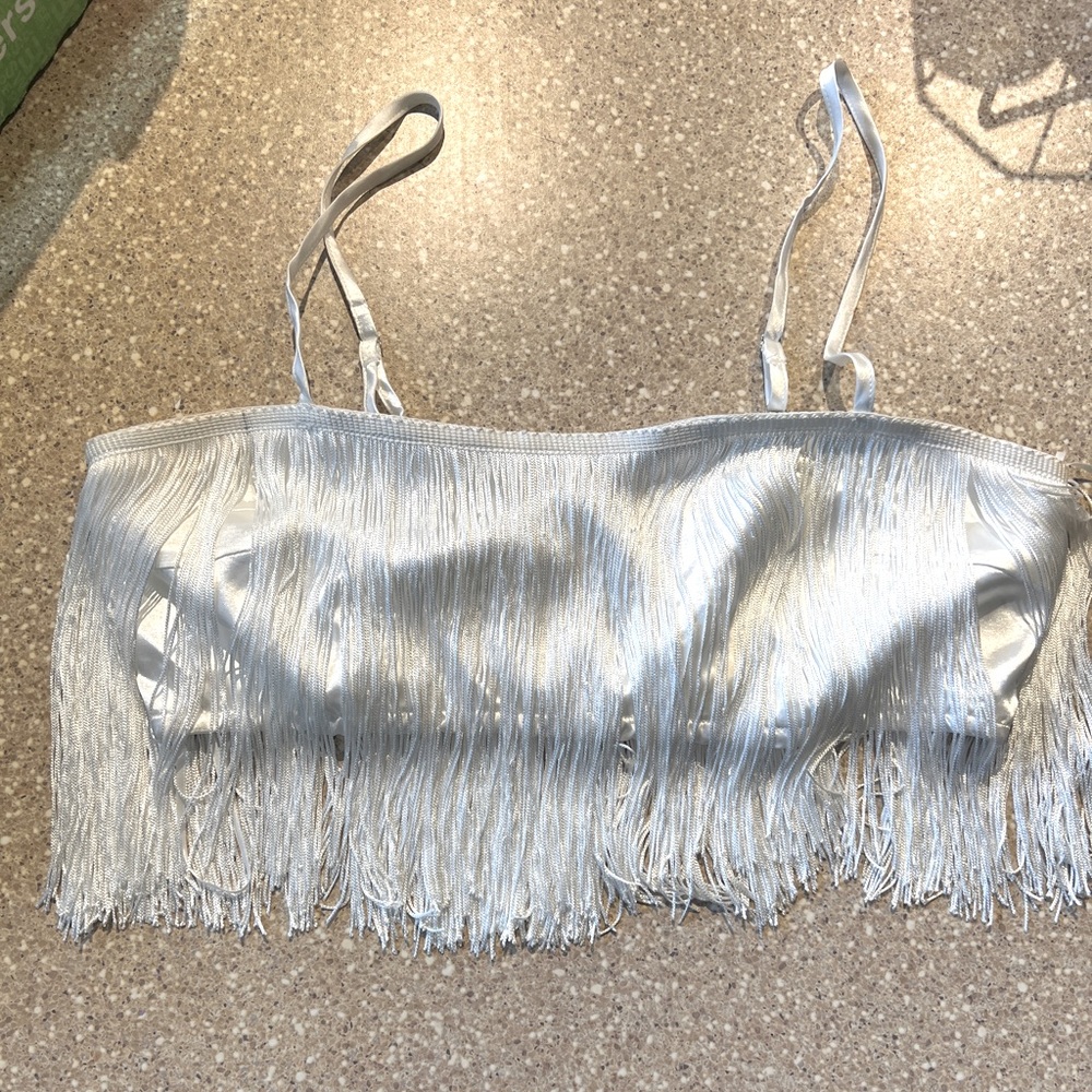 12th tribe white fringe top, size Large